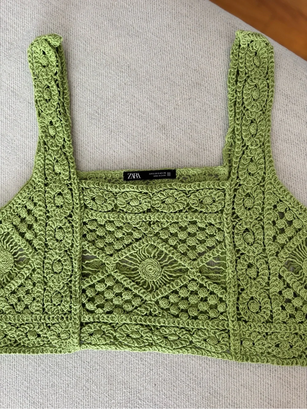 Zara Lime Green Crochet Crop Tank